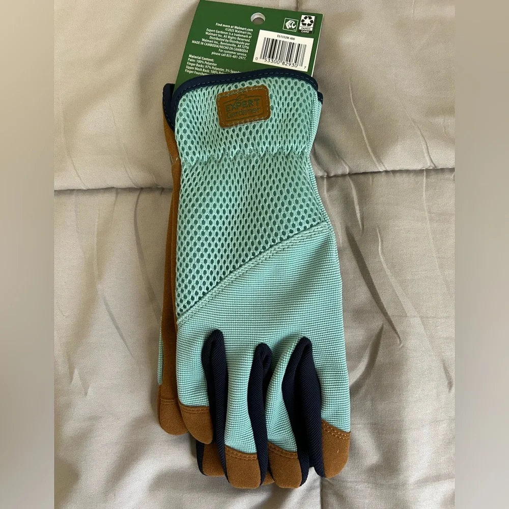 NWT Expert Gardener Garden Gloves — Mint Mesh & Suede Palms — Size M